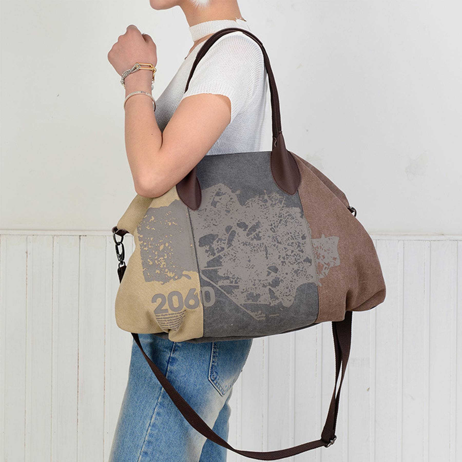 Canvas Shoulder Handbag Tote Shopper Bag For Women, custom tote bag with logo imprint 2