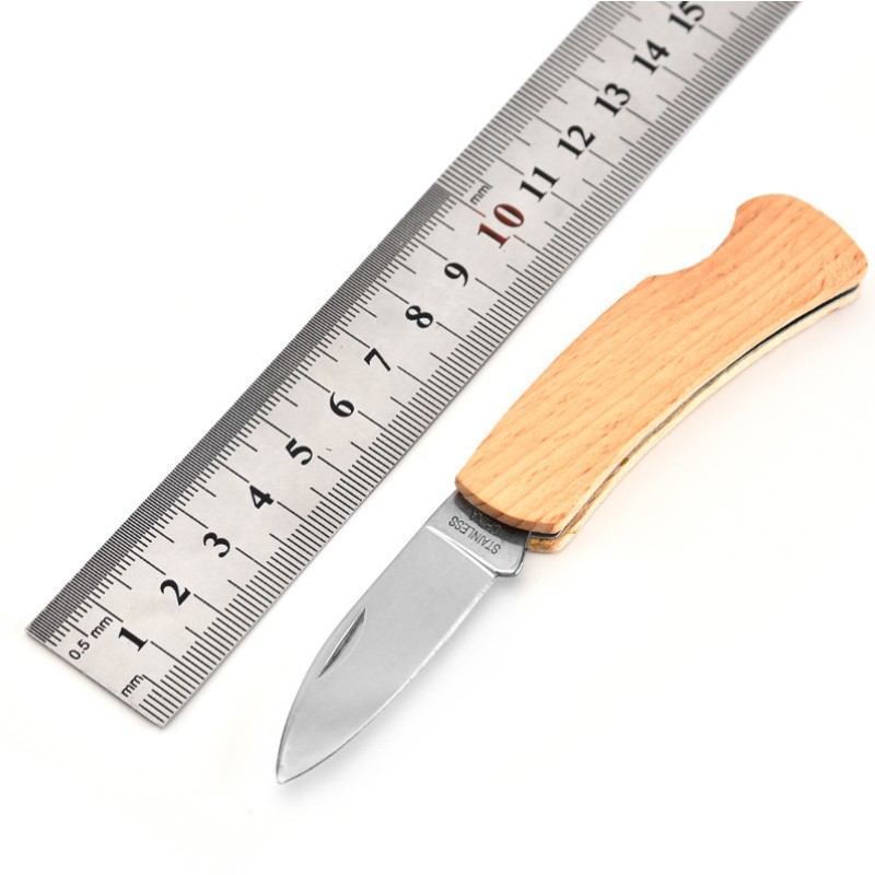 Stainless Steel Folding Pocket Knife with Wooden Handle 3