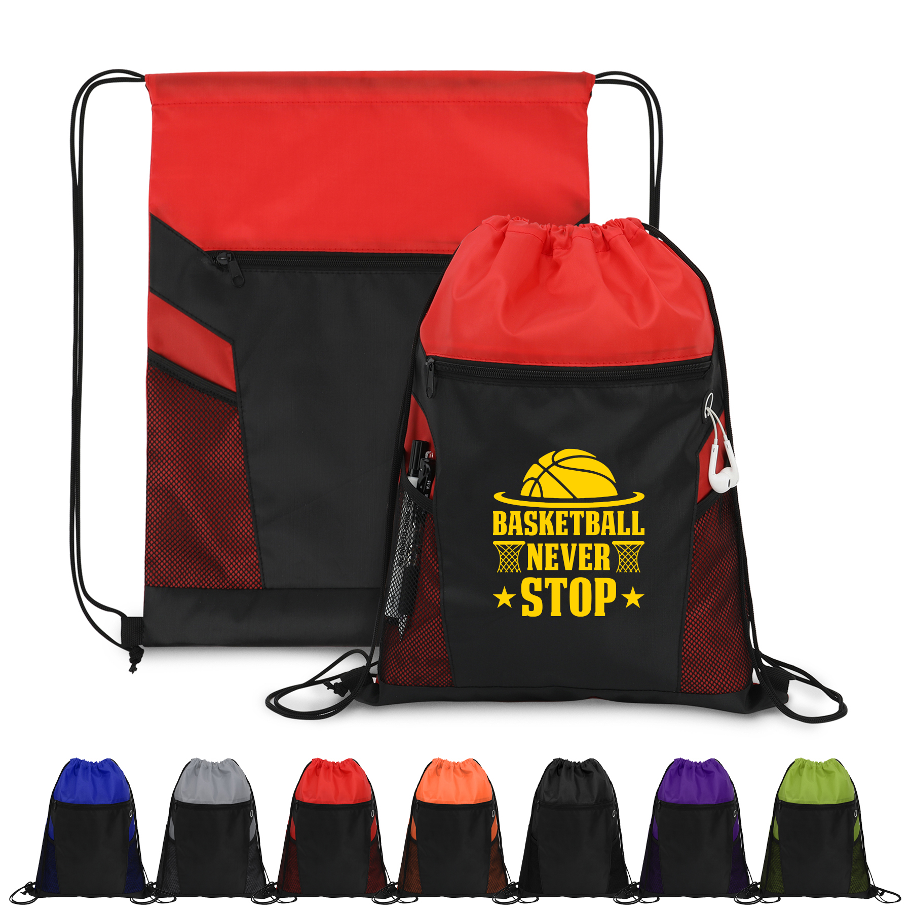 Zippered Drawstring Backpack With Mesh Pockets 6