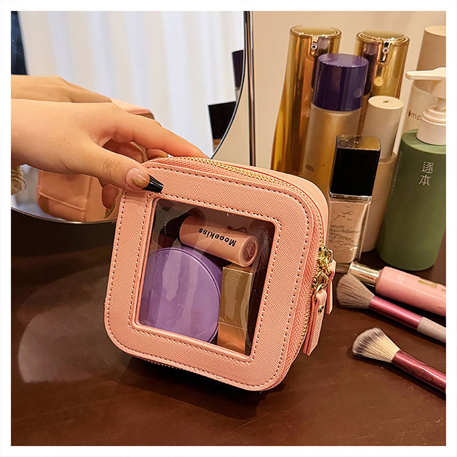 Compact Waterproof Transparent Pu Makeup Bag 7