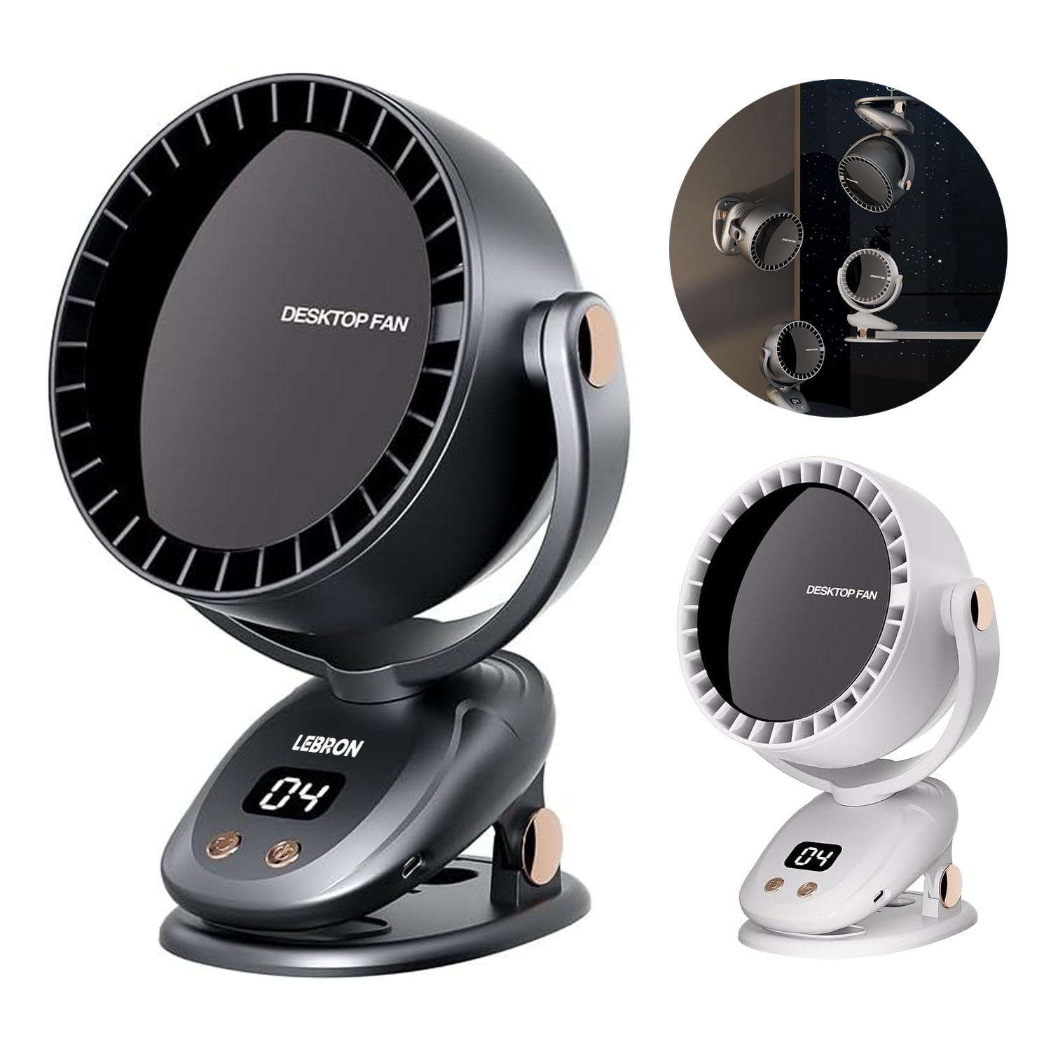 Portable USB Clip On Desk Fan w/ LED Display 3