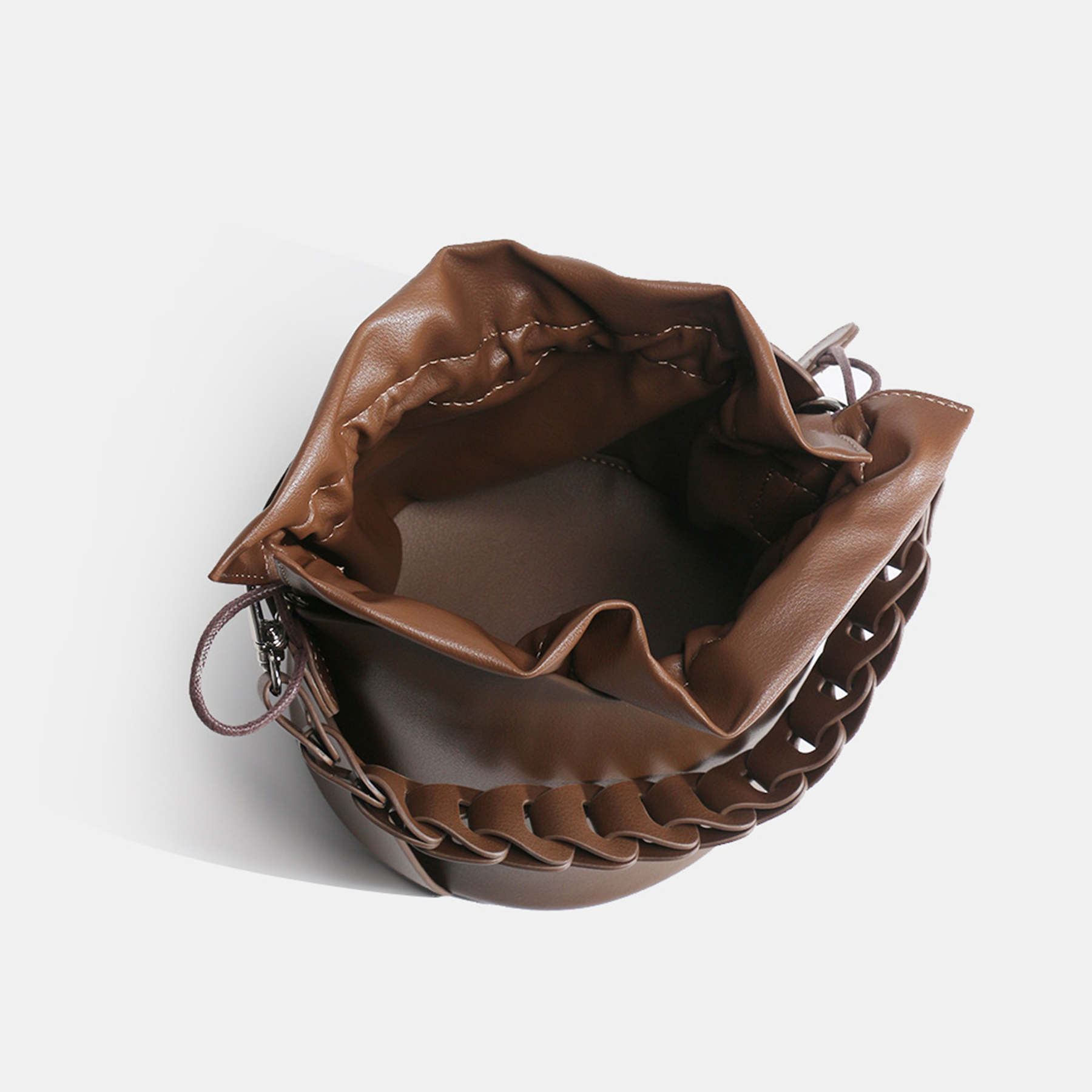 Genuine Leather Ruffled Bucket Cross-body Bag 2