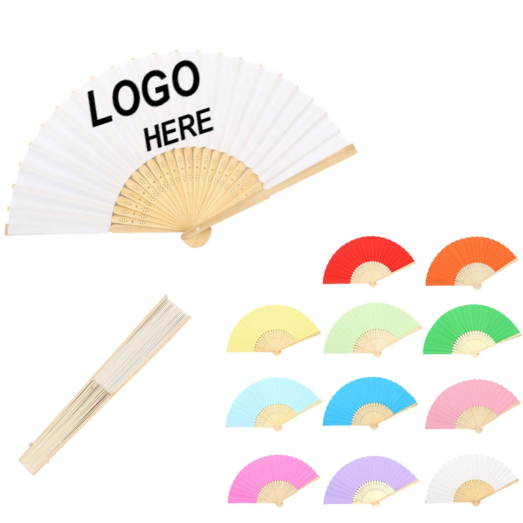 Full Color Folding Paper Fan With Bamboo Handle 1