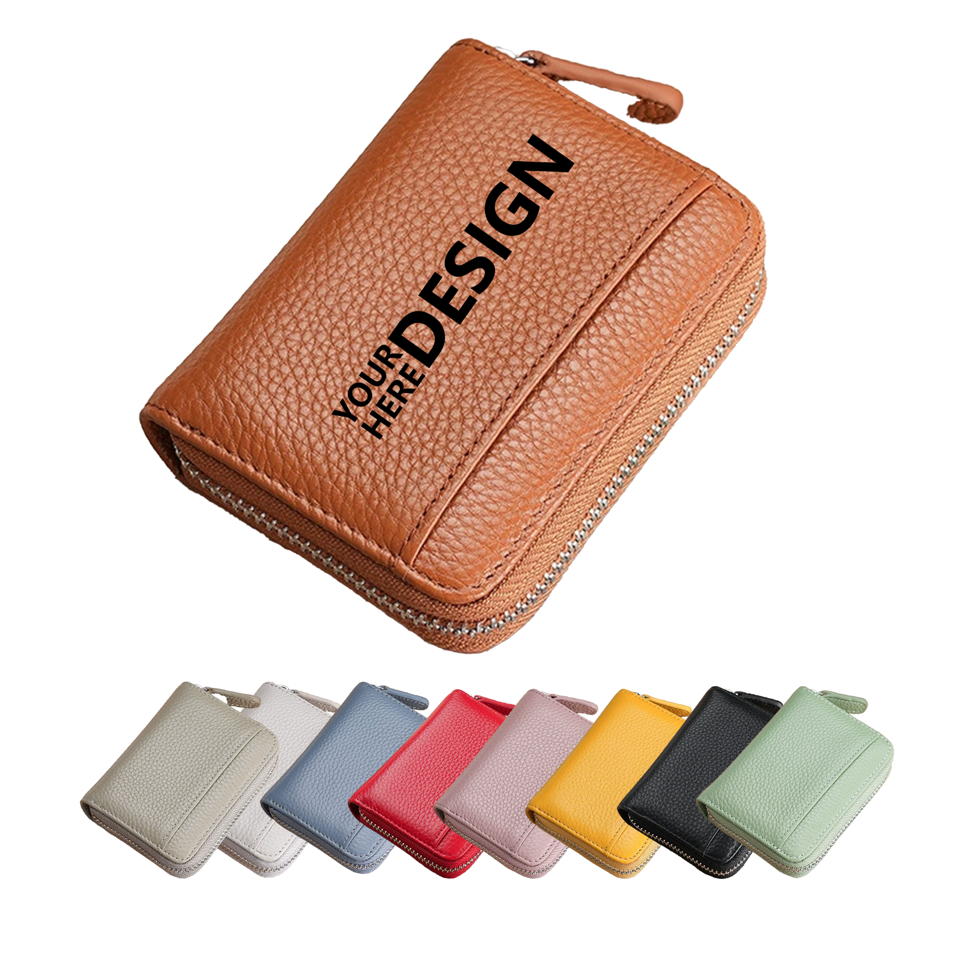Anti-Demagnetization Genuine Leather Multi-Slot Card Holder with Zipper 2