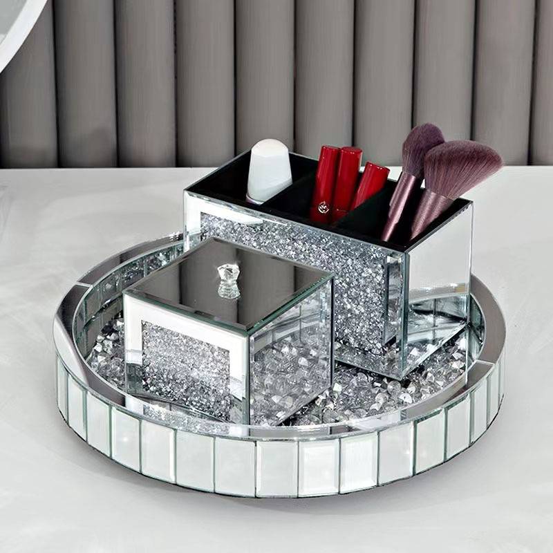 Silver Round Glass Decorative Storage Tray 4