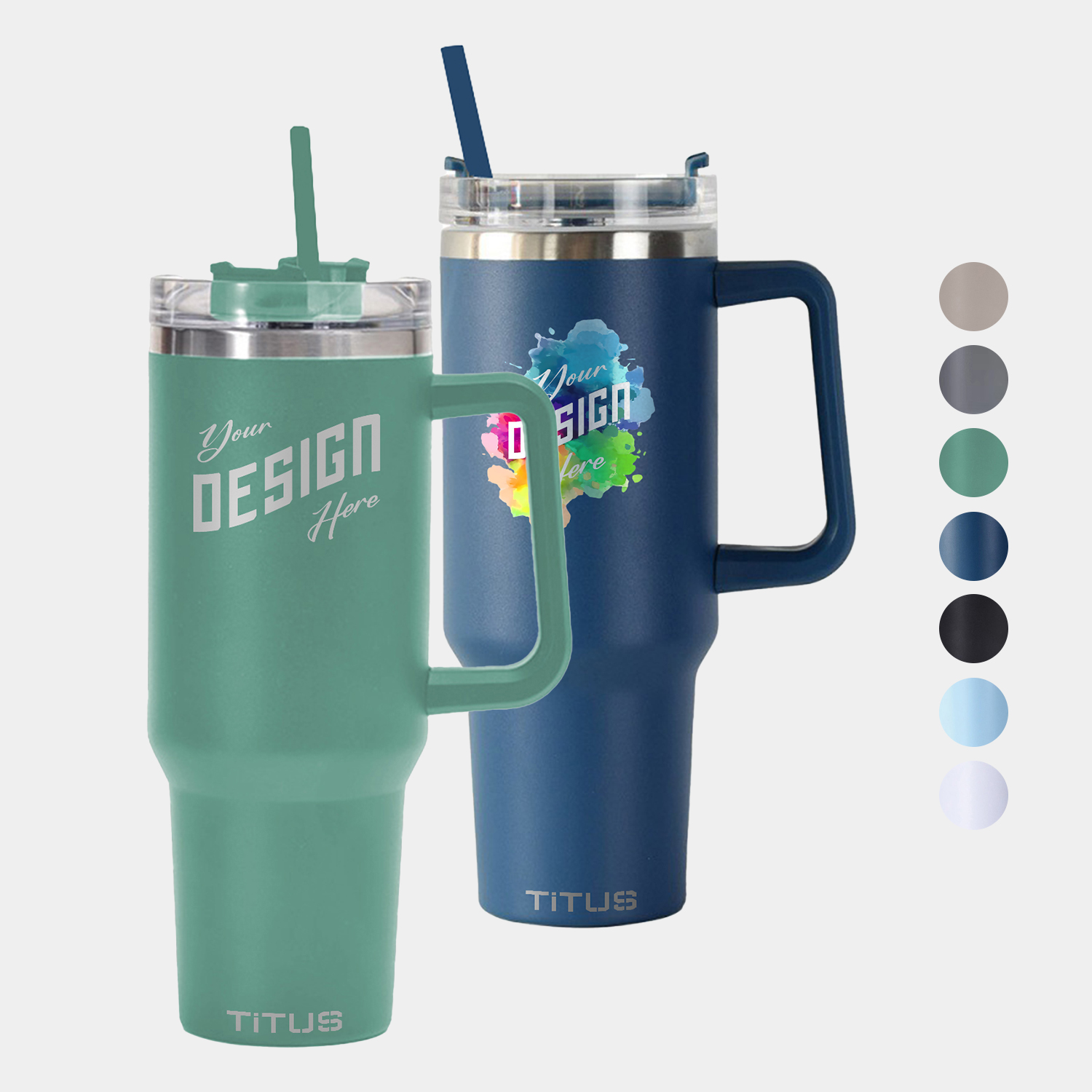 Premium 40 oz TiTUS® Double Wall Stainless Steel Insulated Travel Mug with Straw & Handle 3