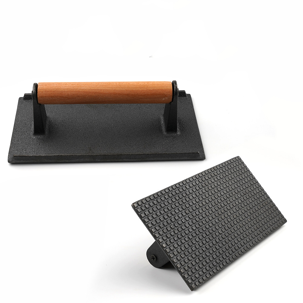 Cast Iron Smash Burger Press With Wood Handle (Rectangle ) 3