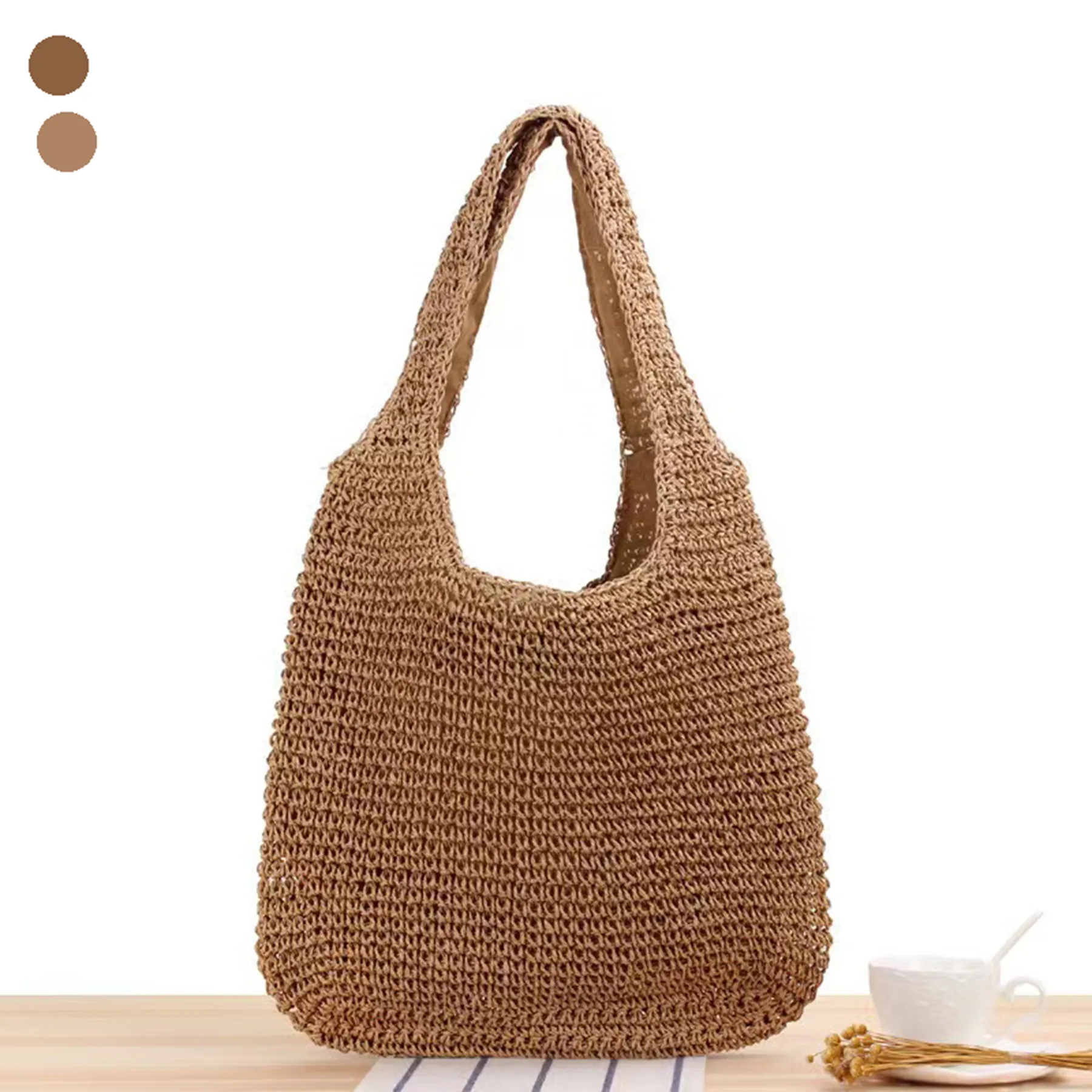 Hand-woven Soft Large Straw Shoulder Beach Bag 2