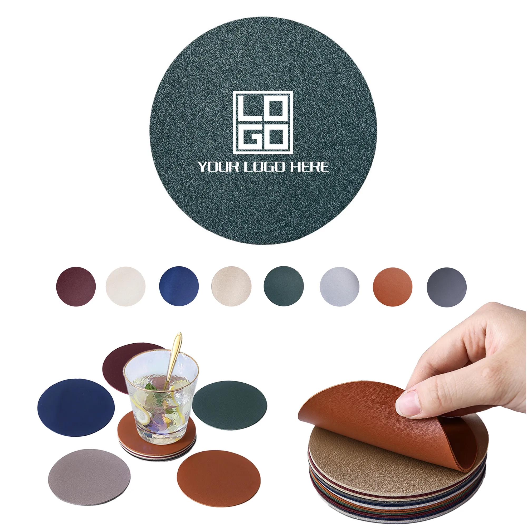 PU Leather Insulated Round Coasters  MOQ50pcs