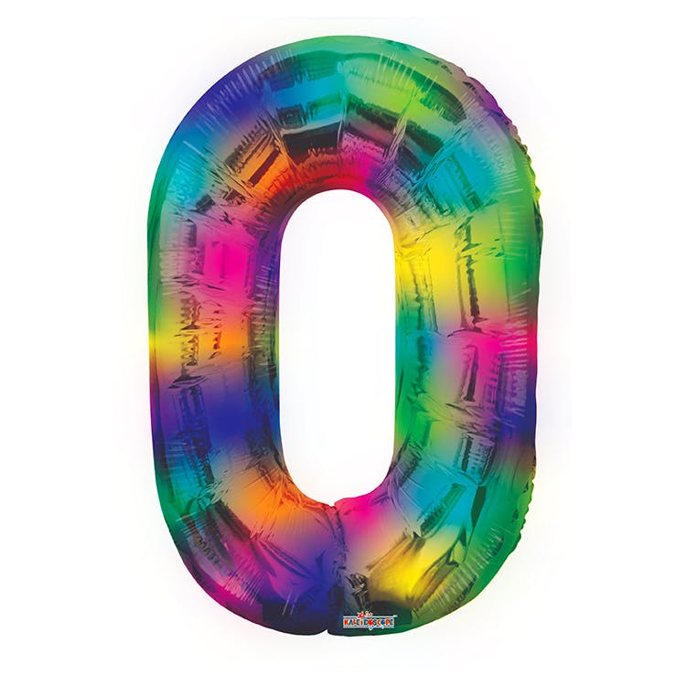 Mylar Number 0 Balloons - Rainbow 34" 1