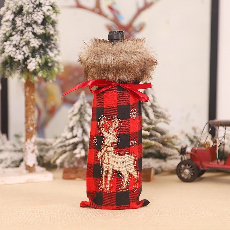 Christmas Red Plaid Wine Bottle Cover 6
