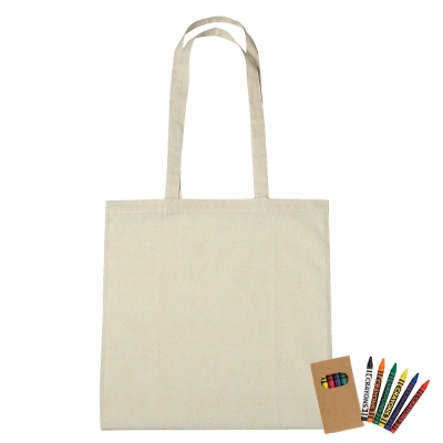 100% Cotton Coloring Tote Bag With Crayons 3