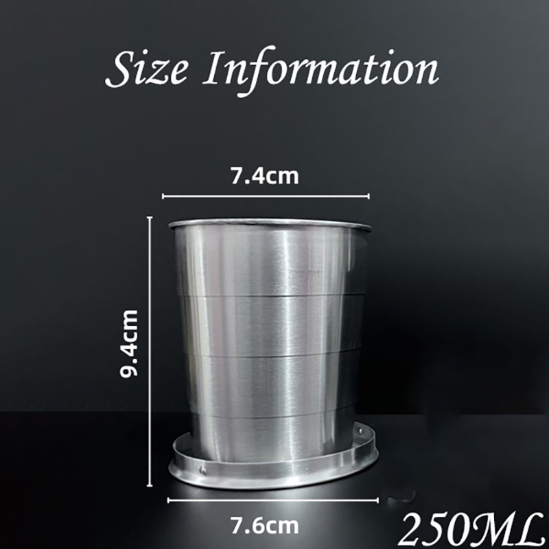 250ML Travel 304 Stainless Steel Collapsible Cup w/ Metal Keychain 3
