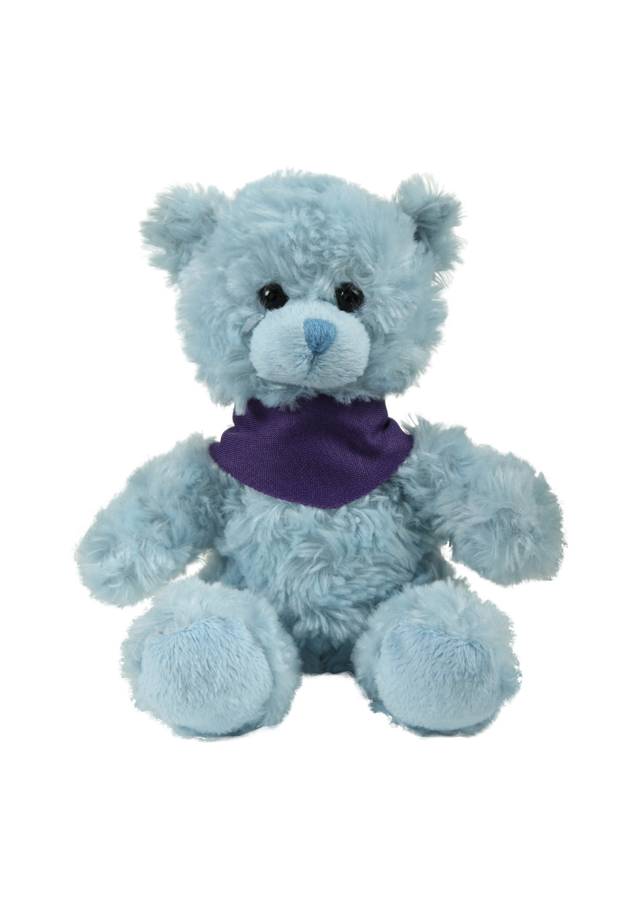 soft plush Blue Curly Sitting Bear  with bandana