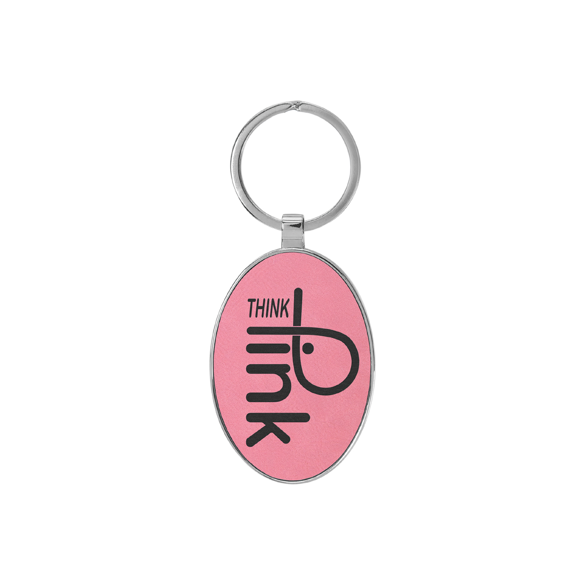 Pink Leatherette/Metal Oval Keychain