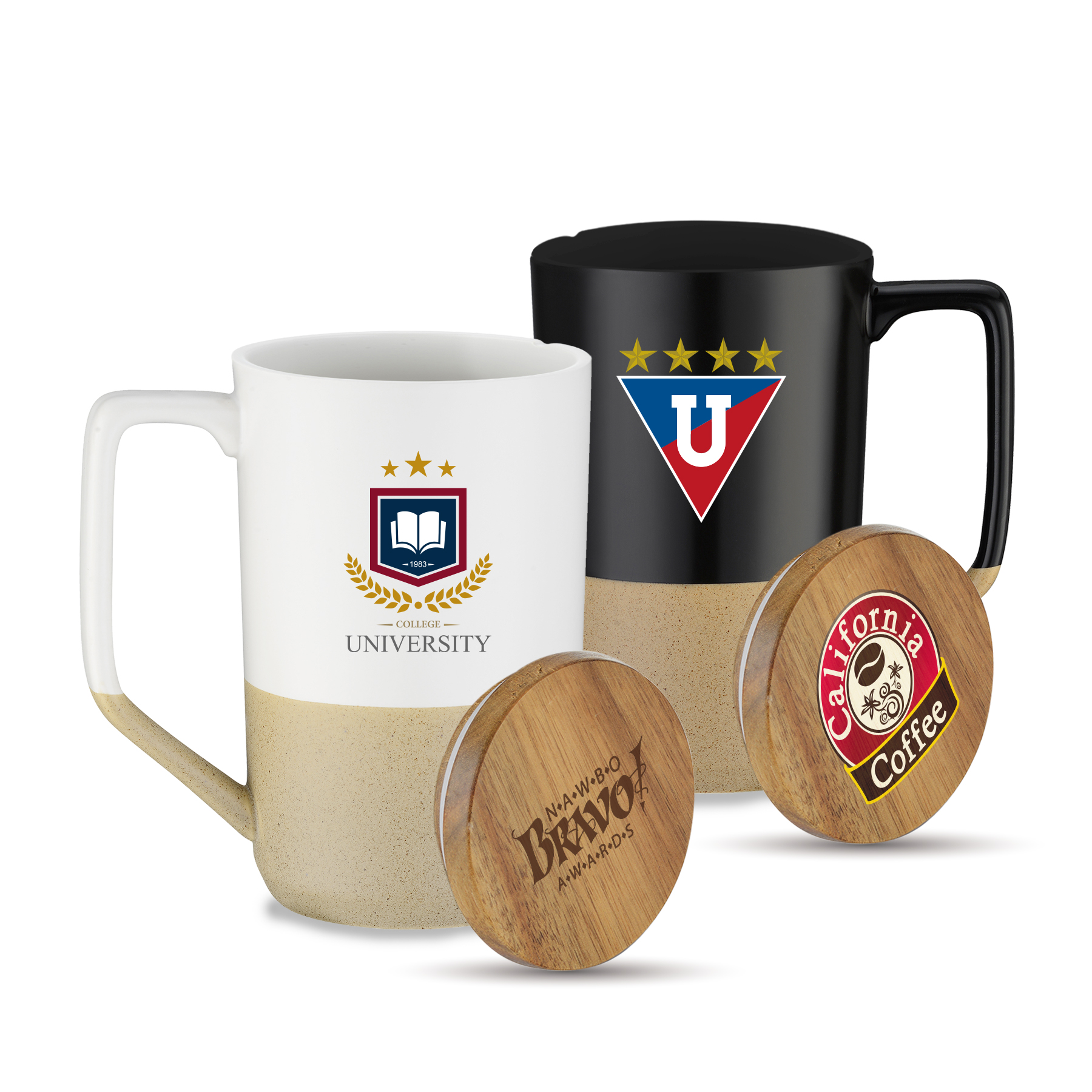 Boxed 15 oz. Two-tone Wooden Lid Ceramic Mug and 3" Ornament Gift Set 15