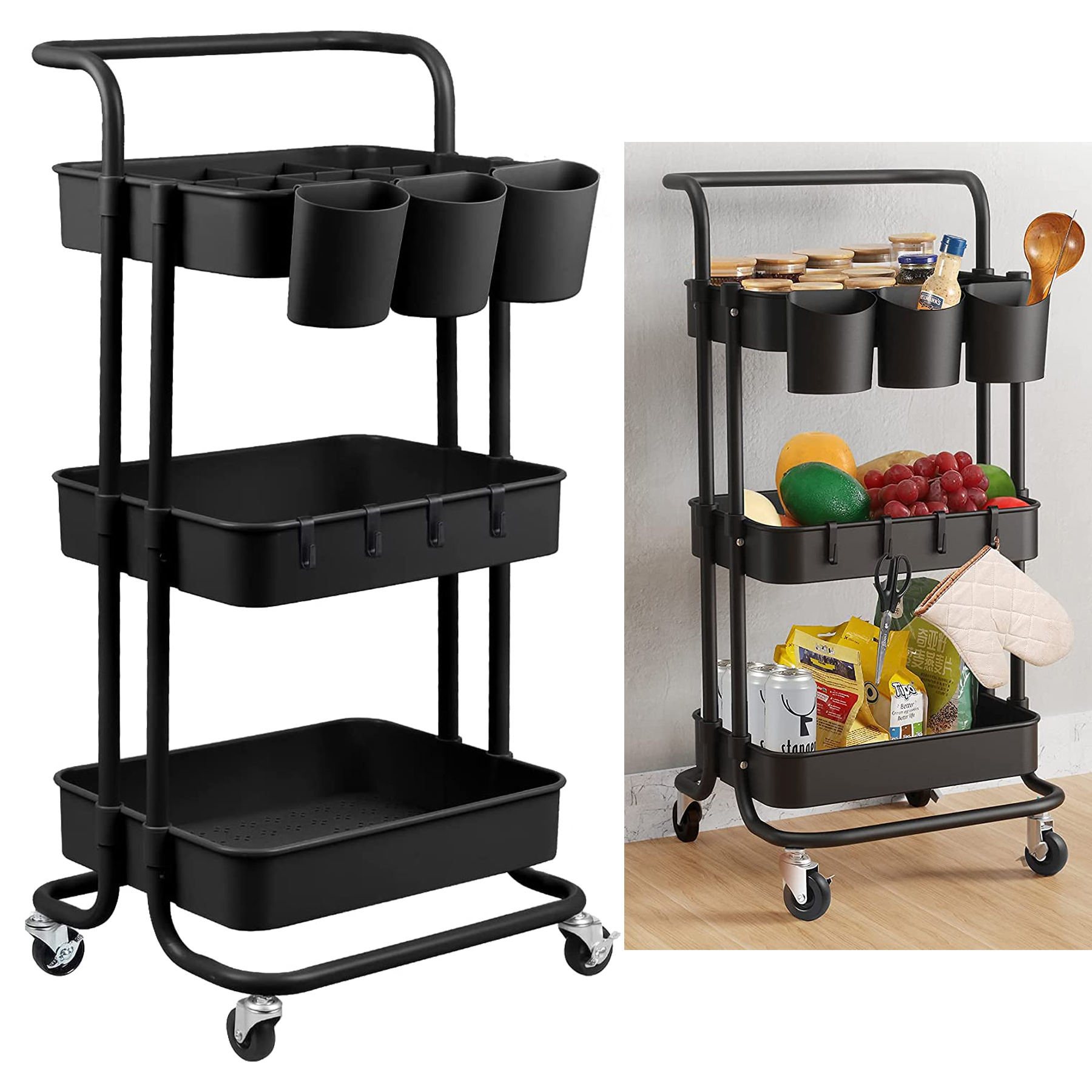 3-Tier Rolling Utility Cart Storage Shelves
