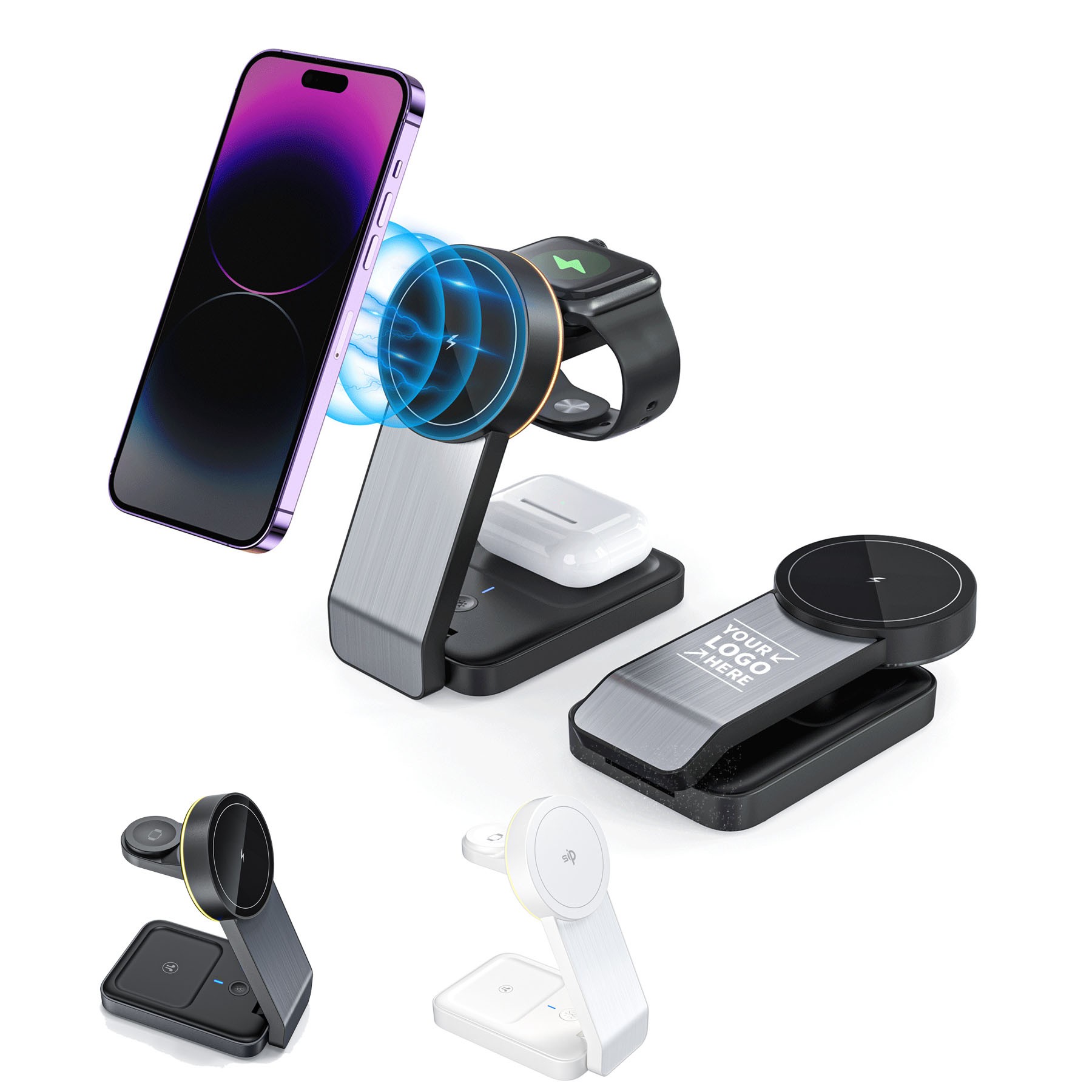Foldable Magnetic 3 in 1 Wireless Charger W/ Atmosphere Lamp