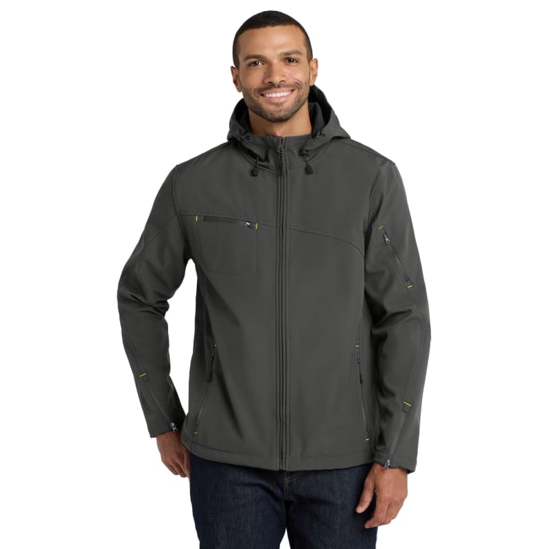 Port Authority Textured Hooded Soft Shell Jacket. 2