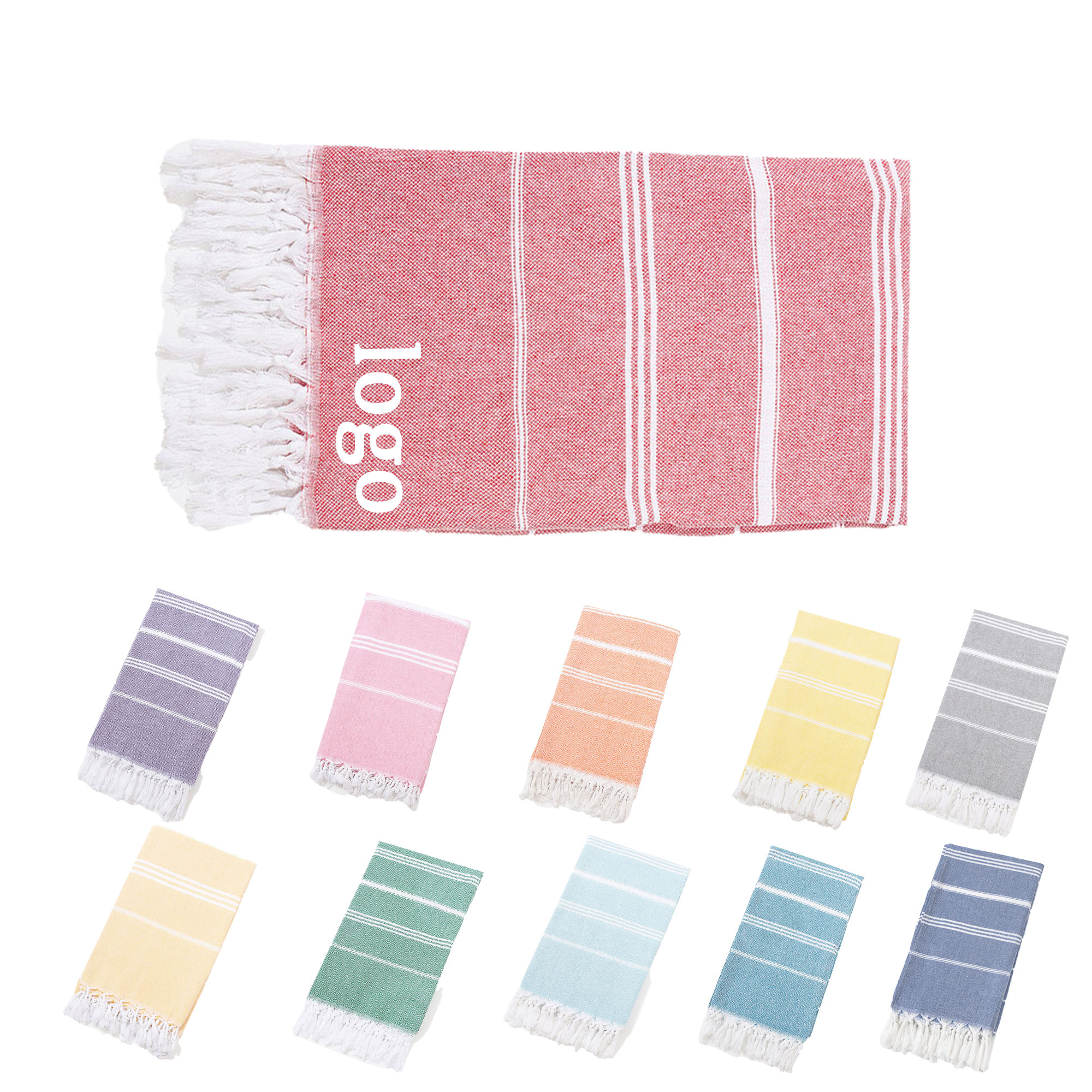 MOQ 30 Pure Cotton Turkish Tassel Beach Towel 70.5"L x 39.5"W 2