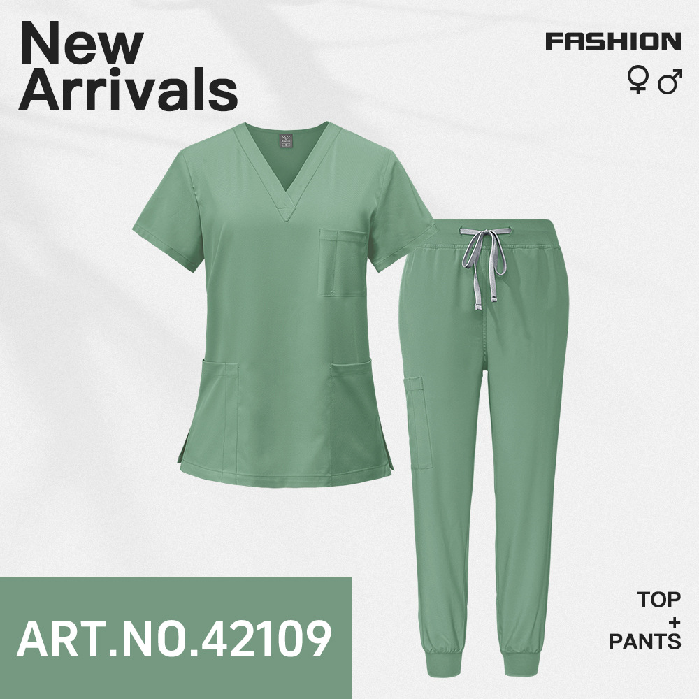 Medical Uniform Scrubs for Women Set V-Neck Pocket Top and Pants 13