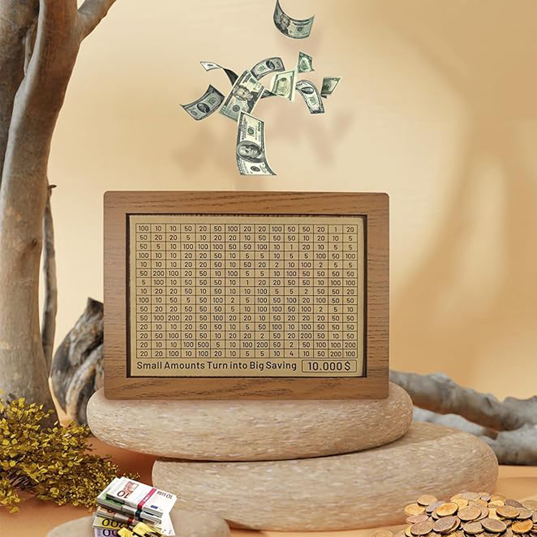 Piggy Bank For Adults Kids,Cash Vault Wooden Savings Box 3