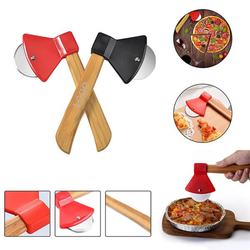 Axe-Type Pizza Cutters W/ Bamboo Handles 2