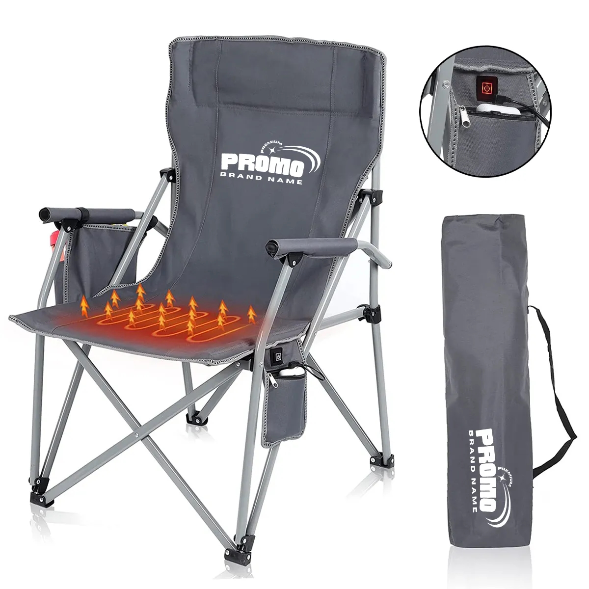 USB Heated Portable Folding Camping Lawn Chairs with Armrest 1