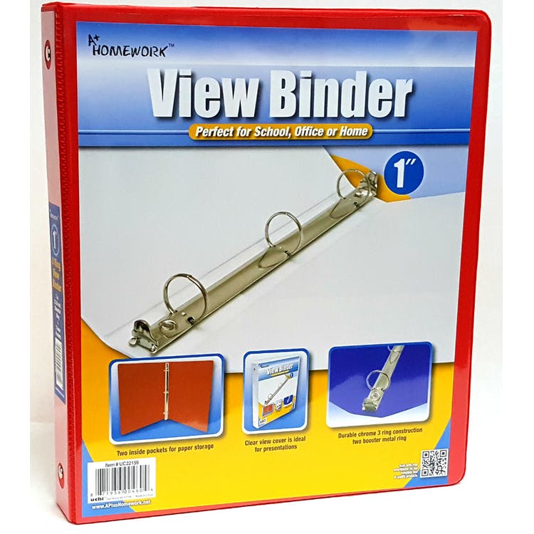 1" 3-Ring View Binders - Red 2 Pockets 2