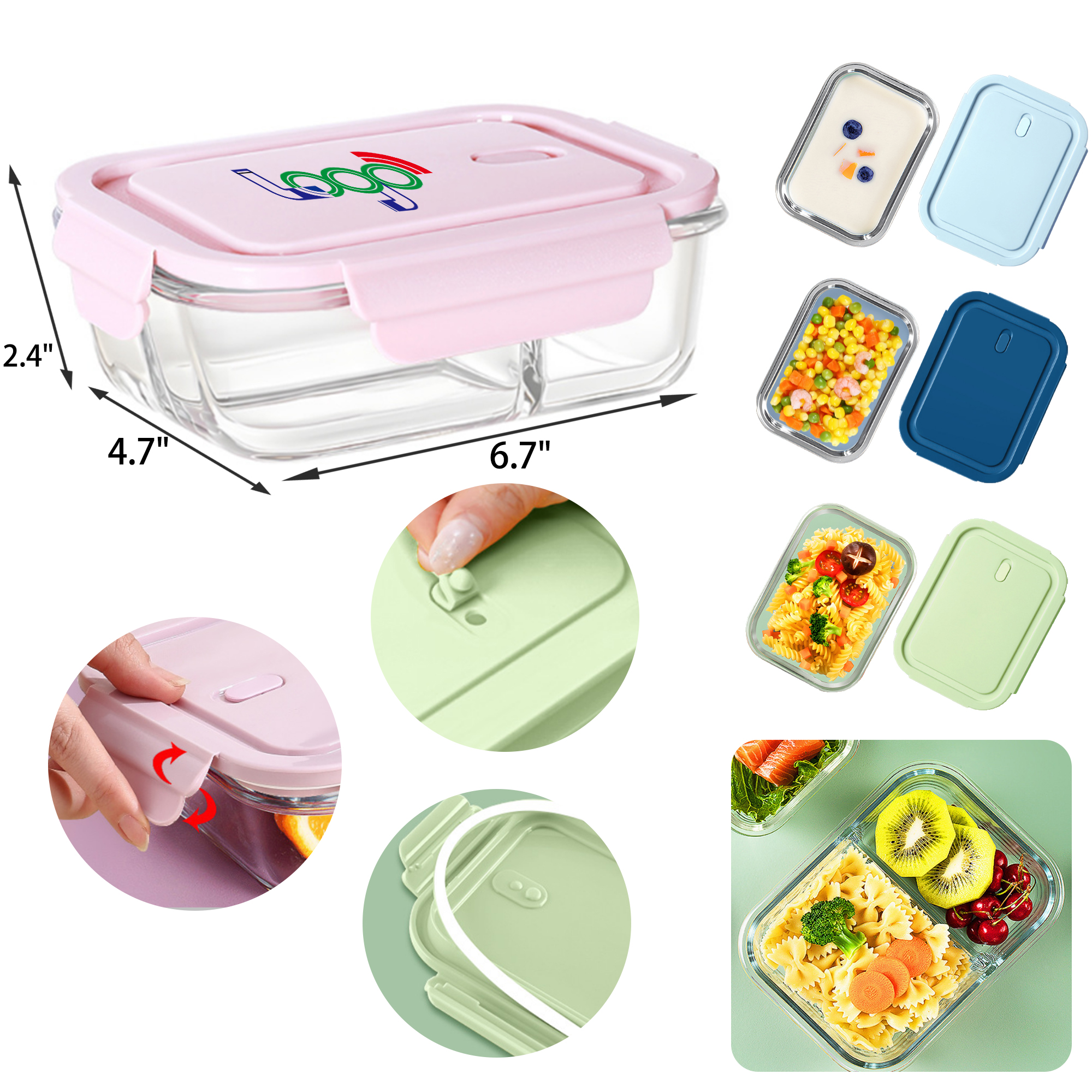 Stylish 22 OZ Glass Bento Lunch Box 6