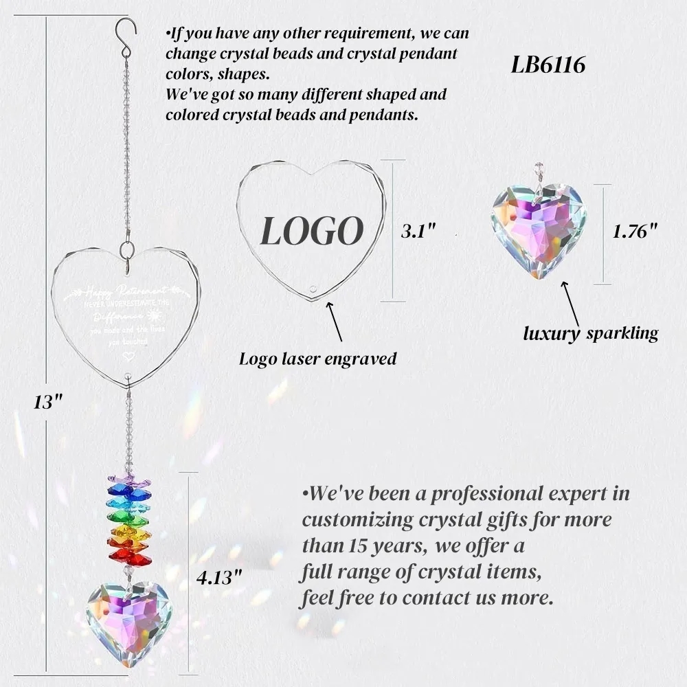 Custom Hanging Crystal Suncatcher Heart Rainbow Maker 4