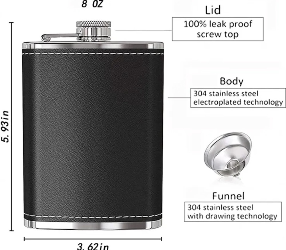 Hip Flasks for Men 8oz Leather Flask Gift Set, custom water bottle with logo imprint 4