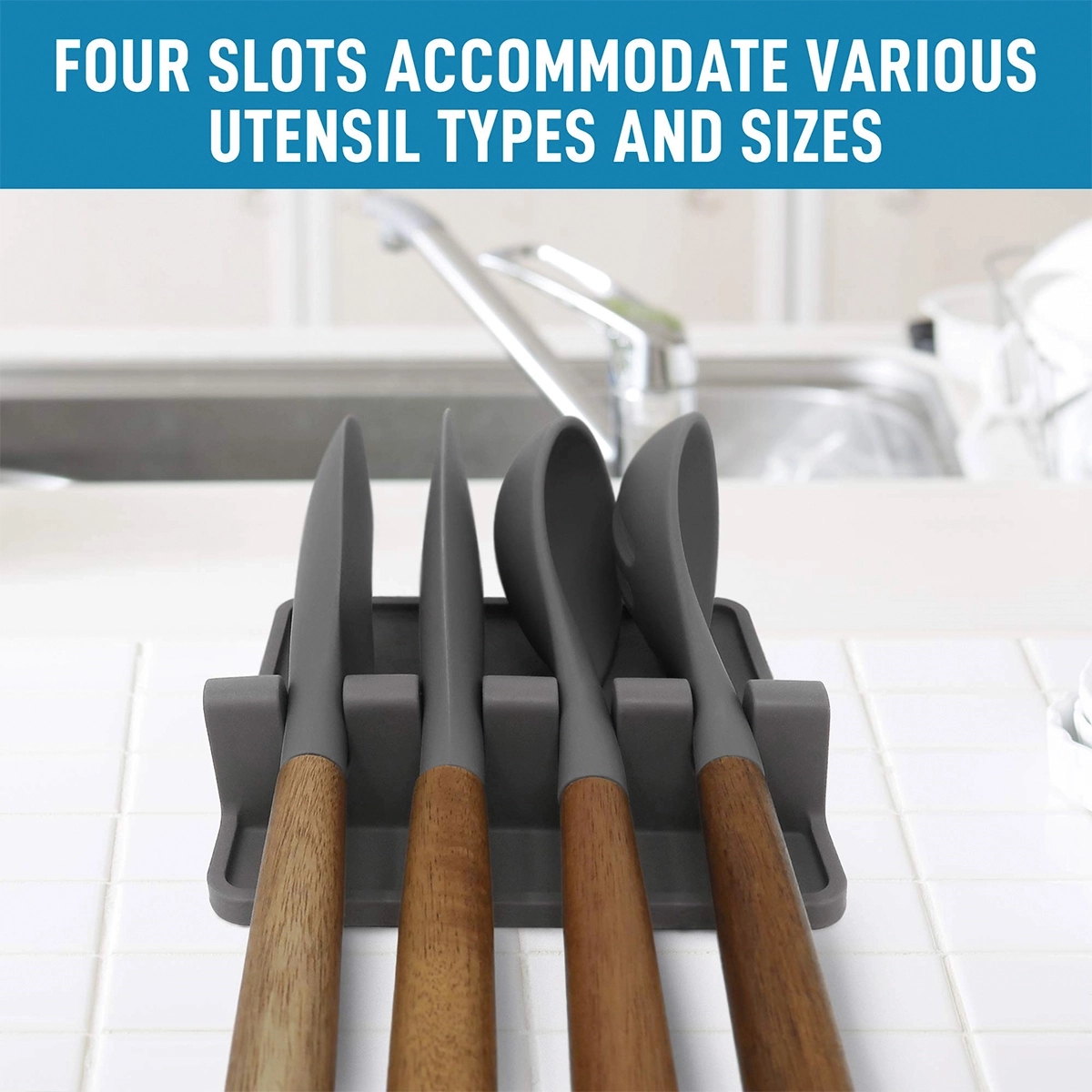 Silicone Utensil Rest With Drip Pad For Multiple Utensils 3