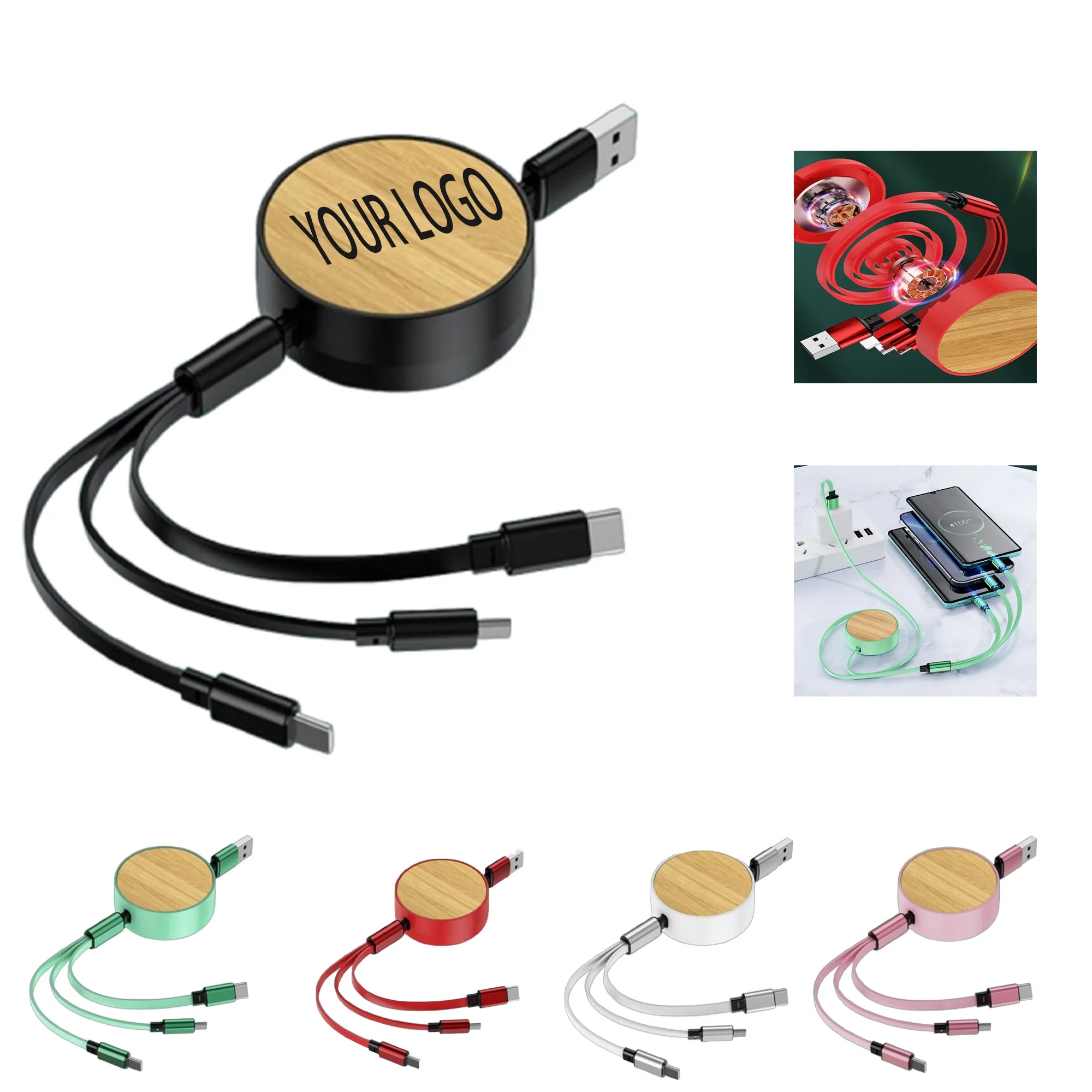 3-in-1 Bamboo Retractable Charging Cable 2