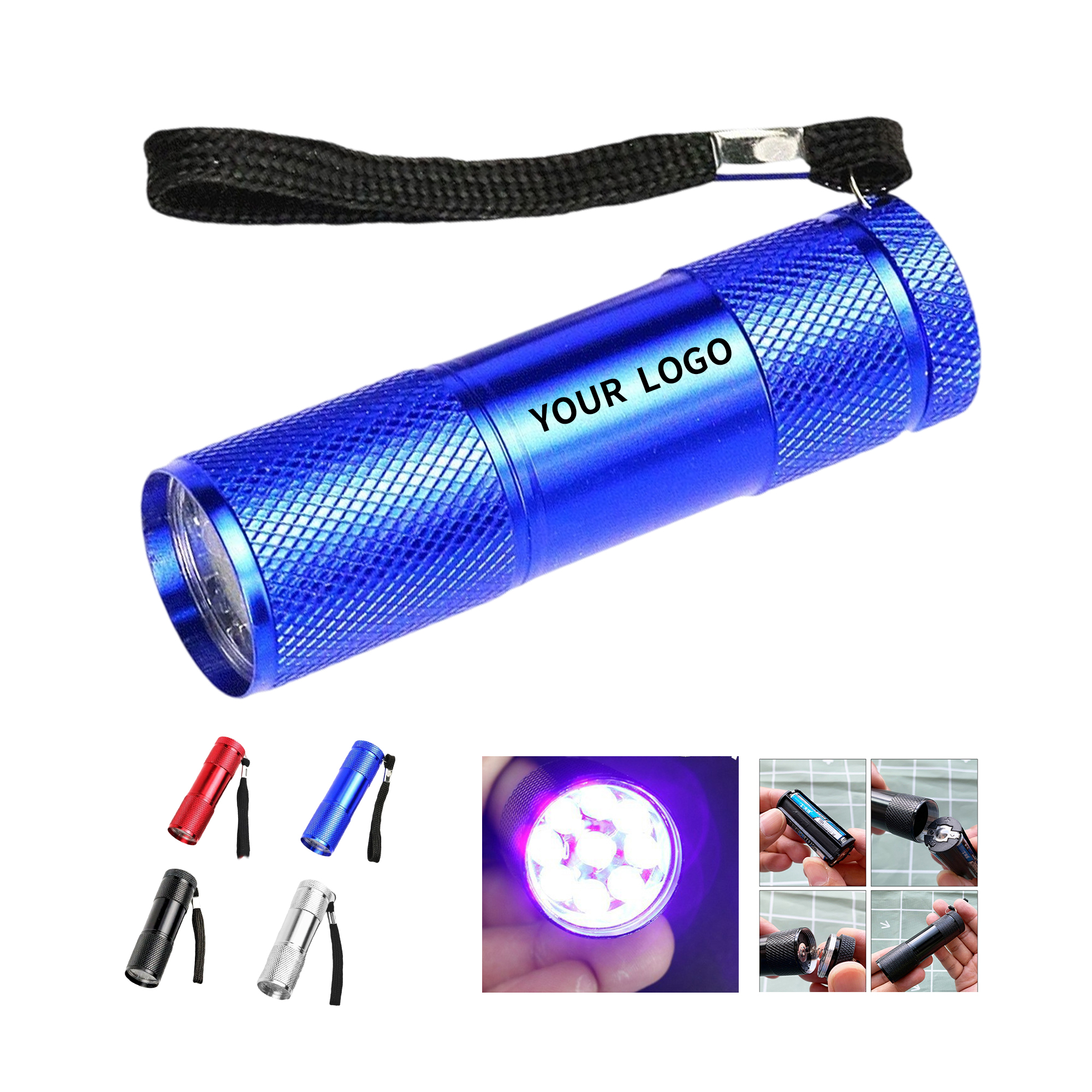Aluminum Alloy LED Flashlight With Wrist Strap 3.43" 6