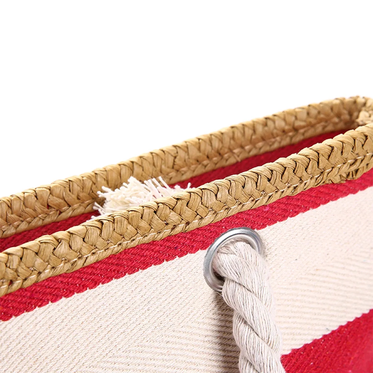 Striped Canvas Jute Beach Tote Bag With Rope Handles 3