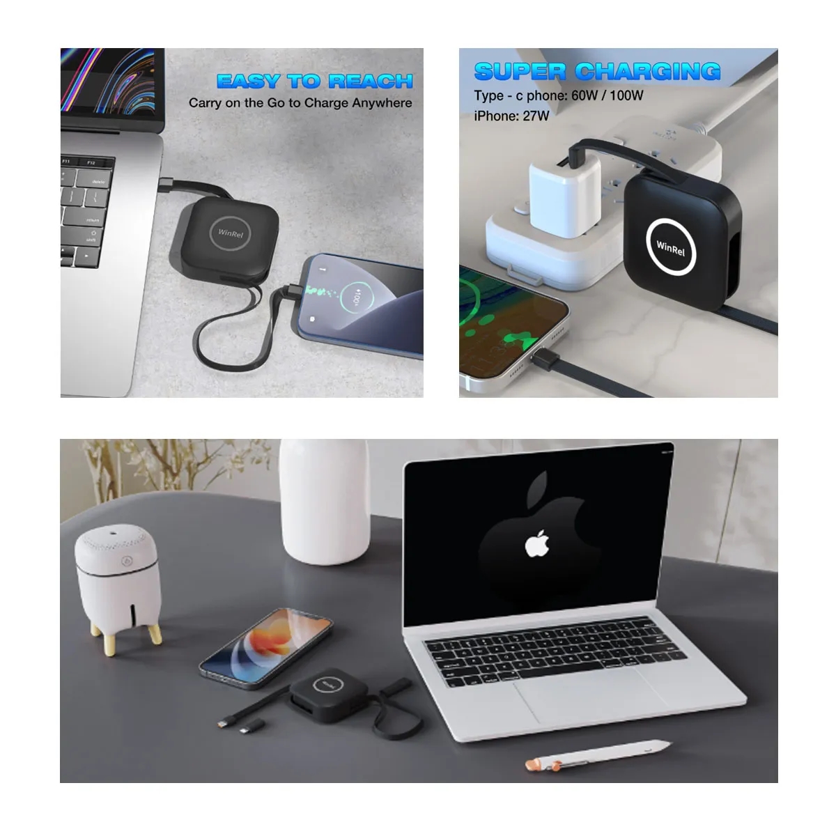 3 in 1 One Side Pull Fast Charging Retractable USB Cable 2