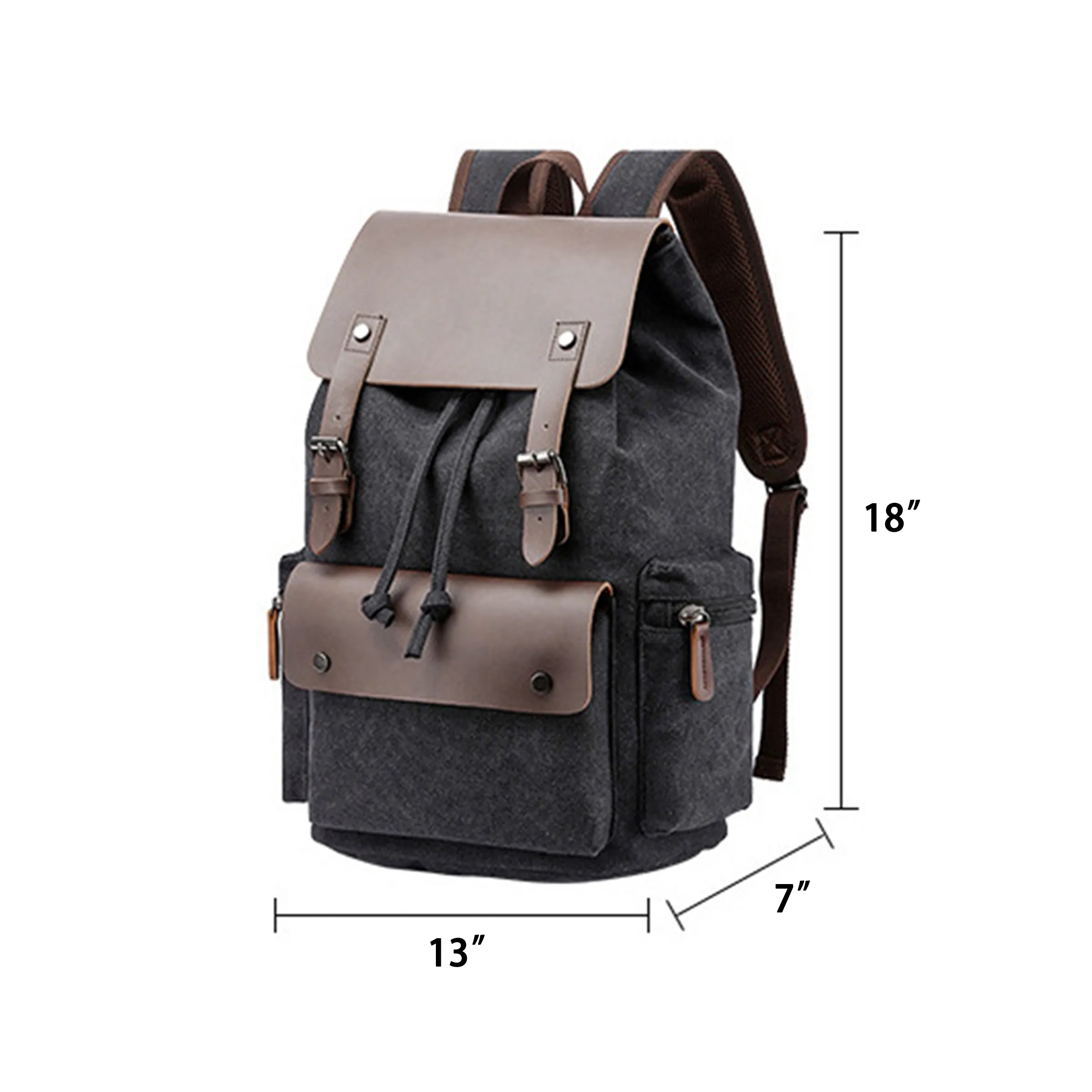 Vintage Leather Backpack Denim Canvas Laptop Rucksack 6