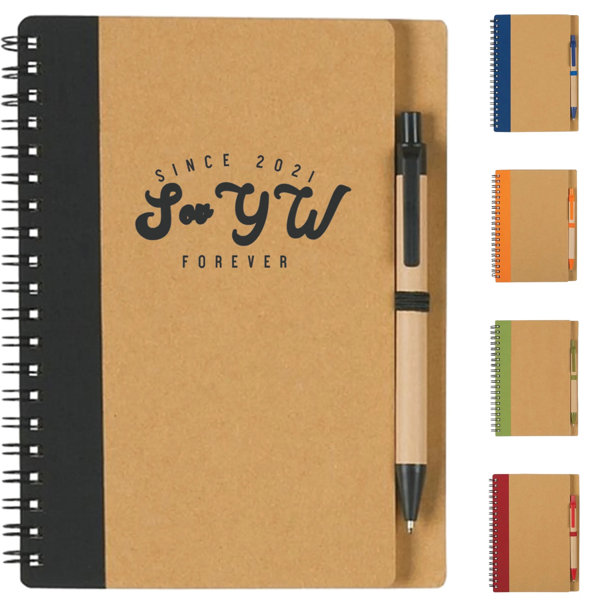 5"x7" Soft Leather Kraft Spiral Notebook with Ballpoint Pen