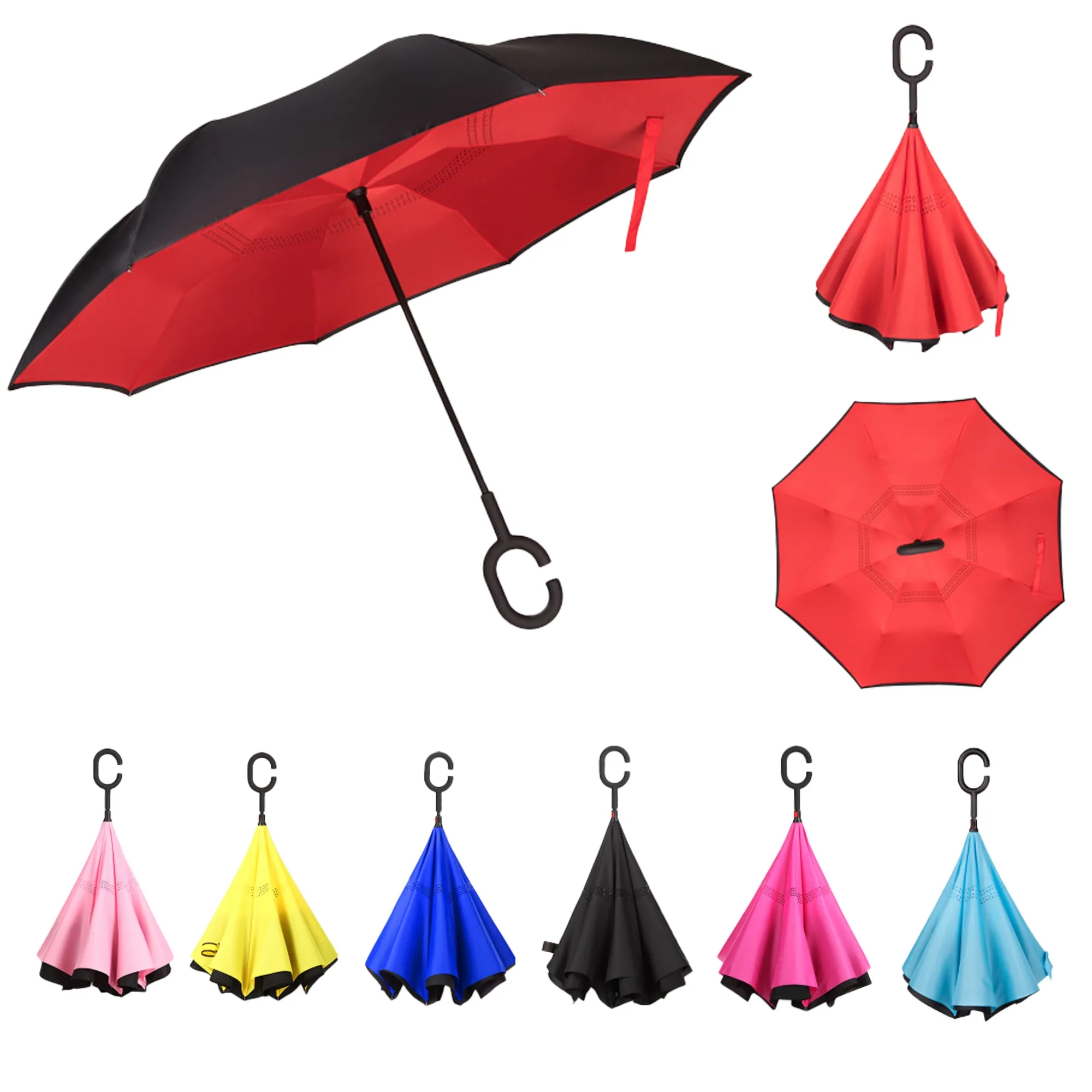 Folding Inverted Umbrella With C-Shaped Handle 1