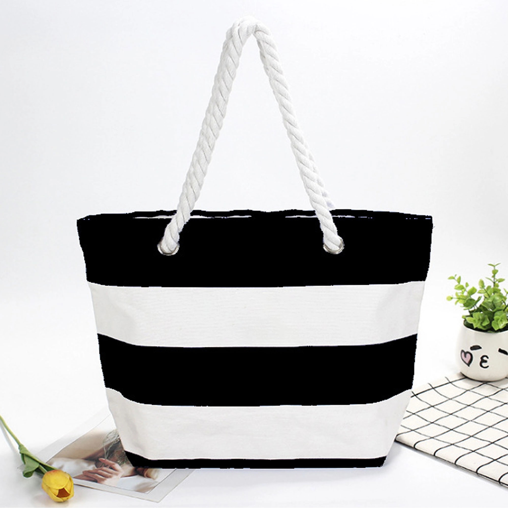 Canvas Tote Beach Bag With Rope Handle, custom tote bag with logo imprint 3