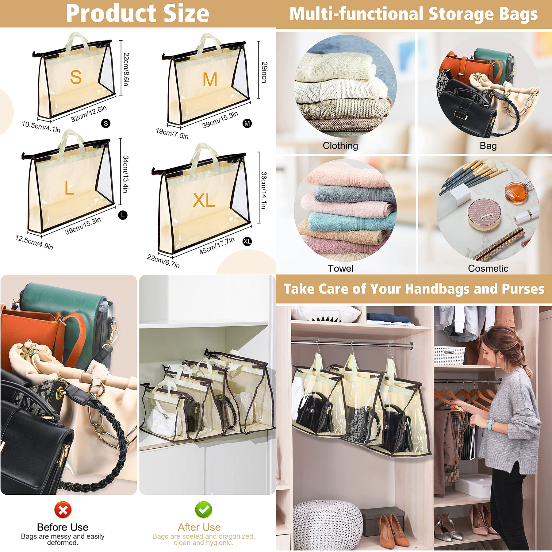 4Pcs Clear Handbag Storage Organizer 2