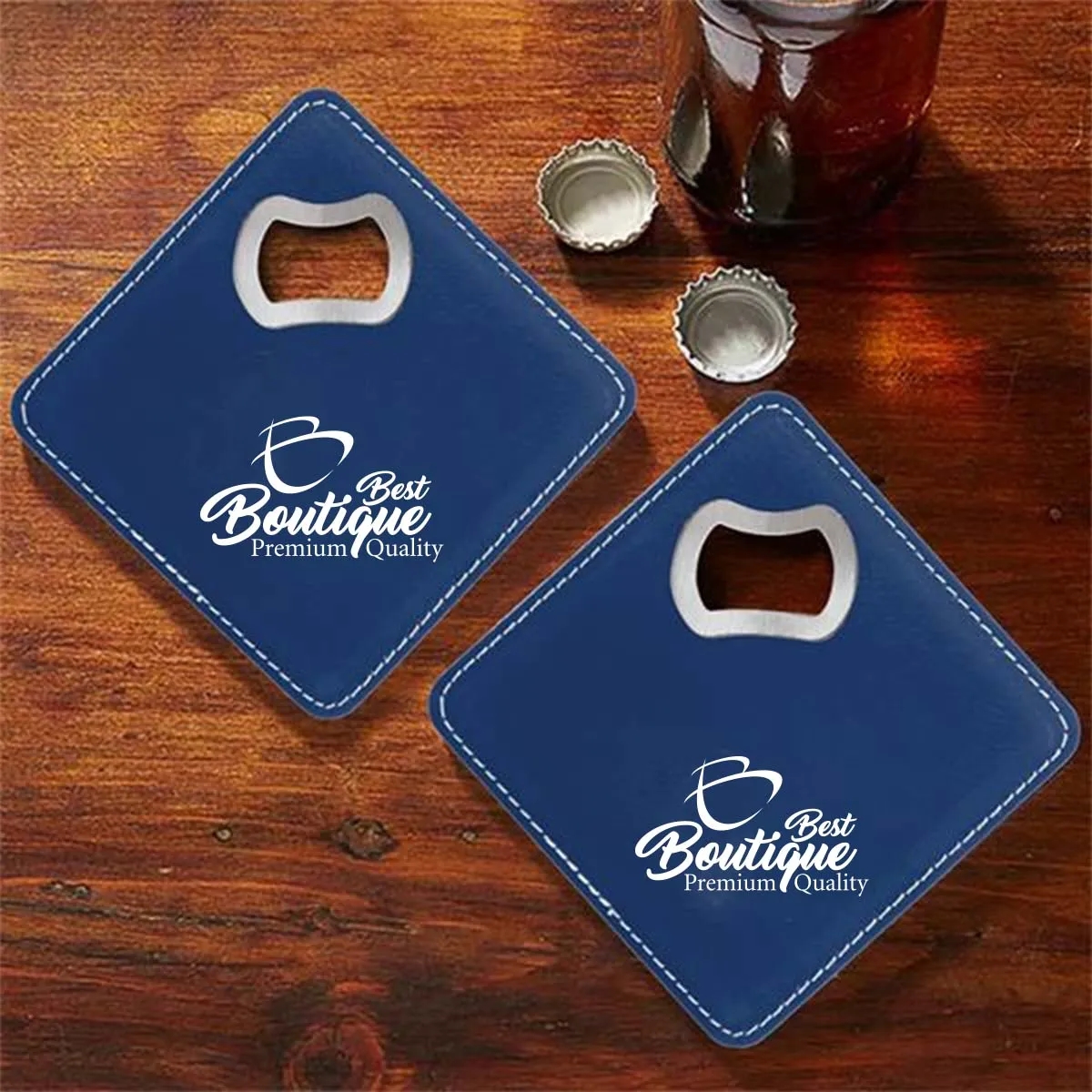 Custom Stainless Steel Vegan Leather Coaster Bottle Opener 6