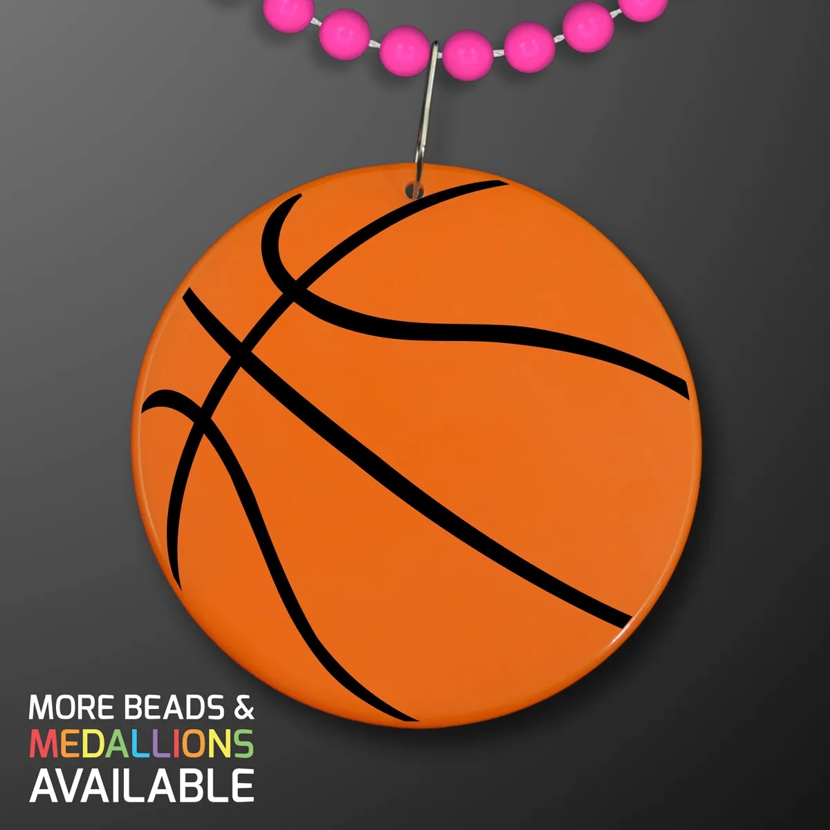 Basketball Medallion on Beads Necklace (NON-Light Up) 18
