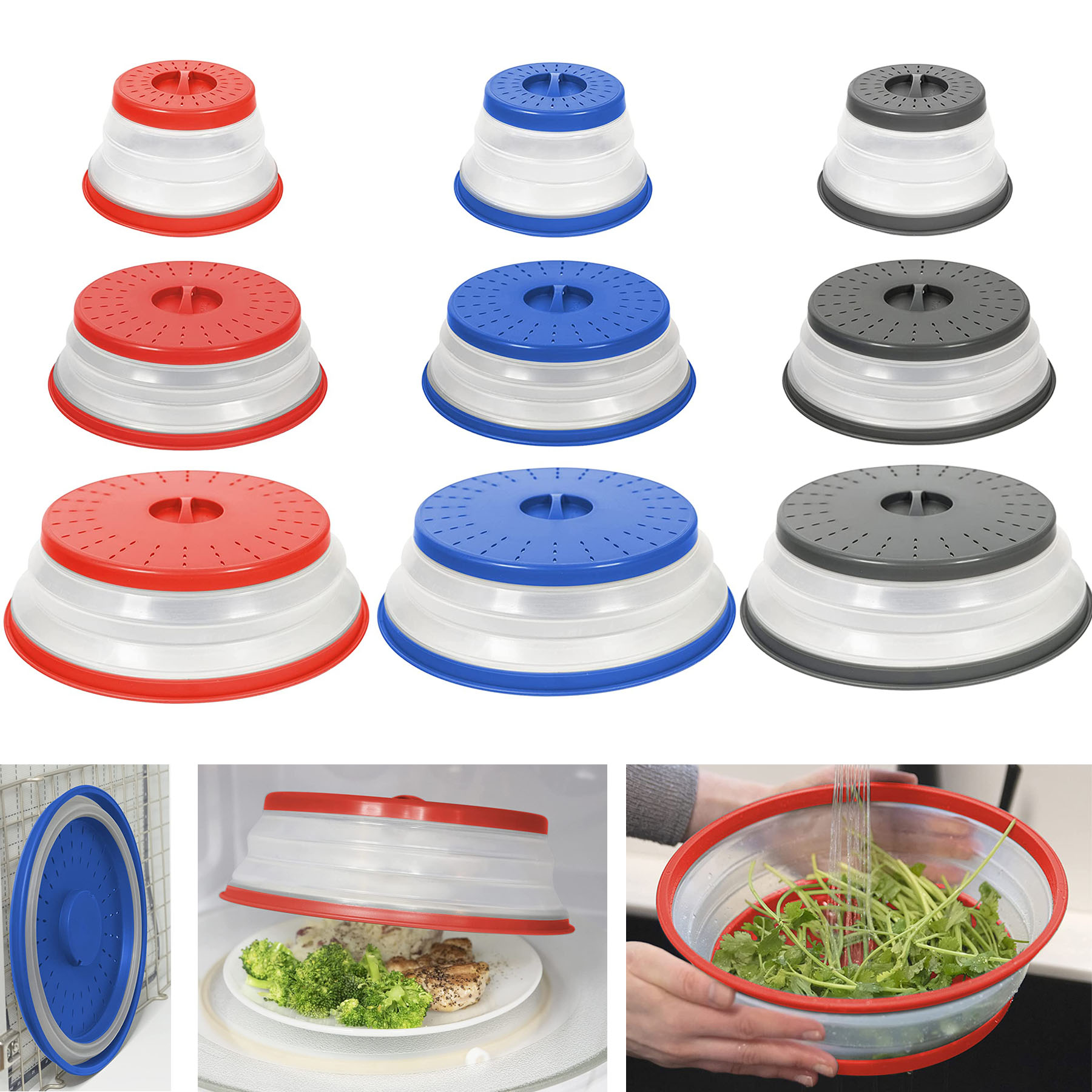 Set of Three Collapsible Microwave Lid for Reheating Food