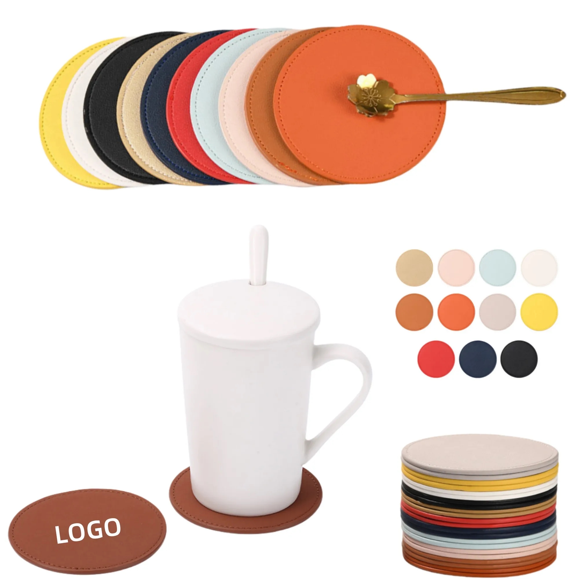 Soft PU Leather Round Coaster MOQ 50PCS 6