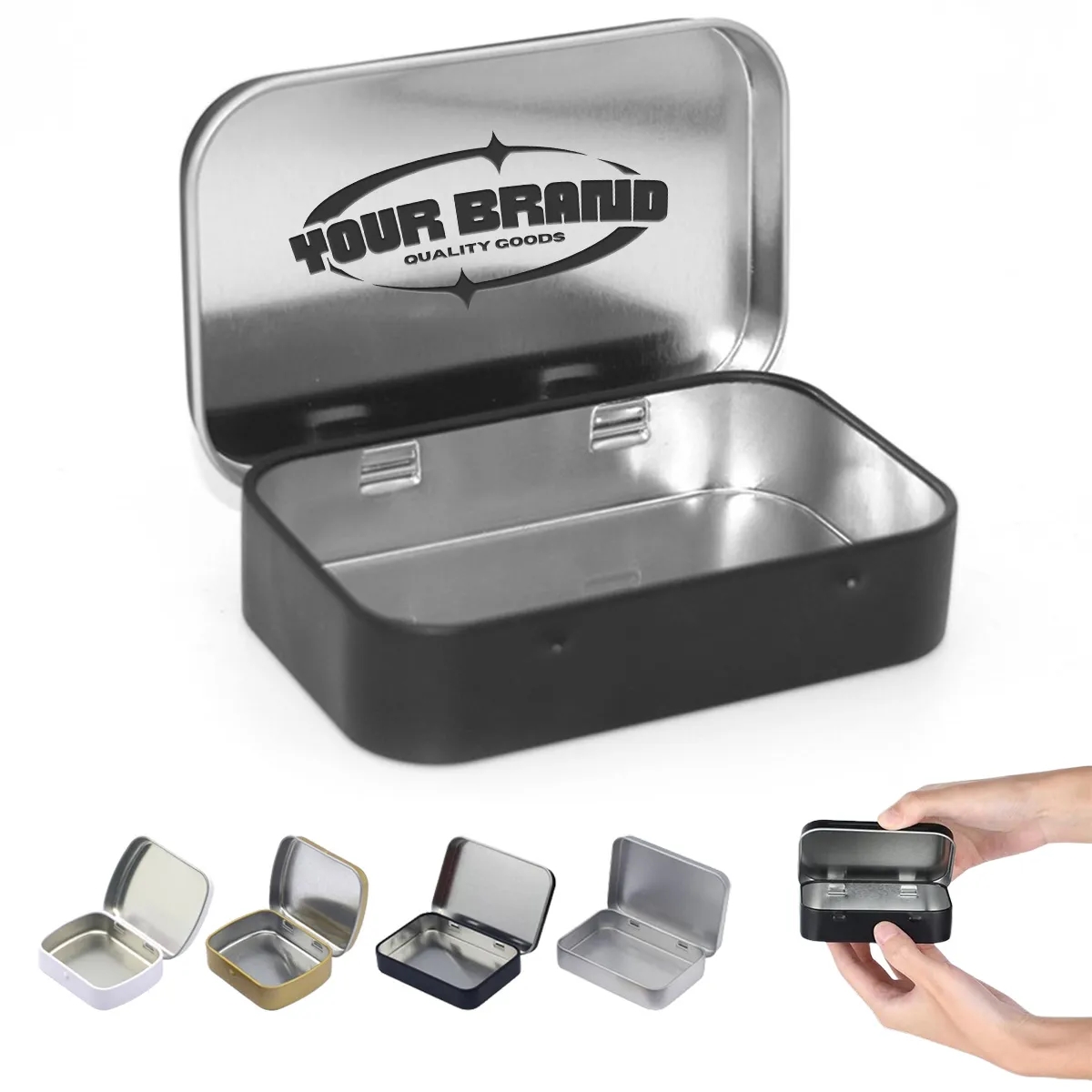 Metal Rectangular Mini Portable Storage Hinged Tin Box 2