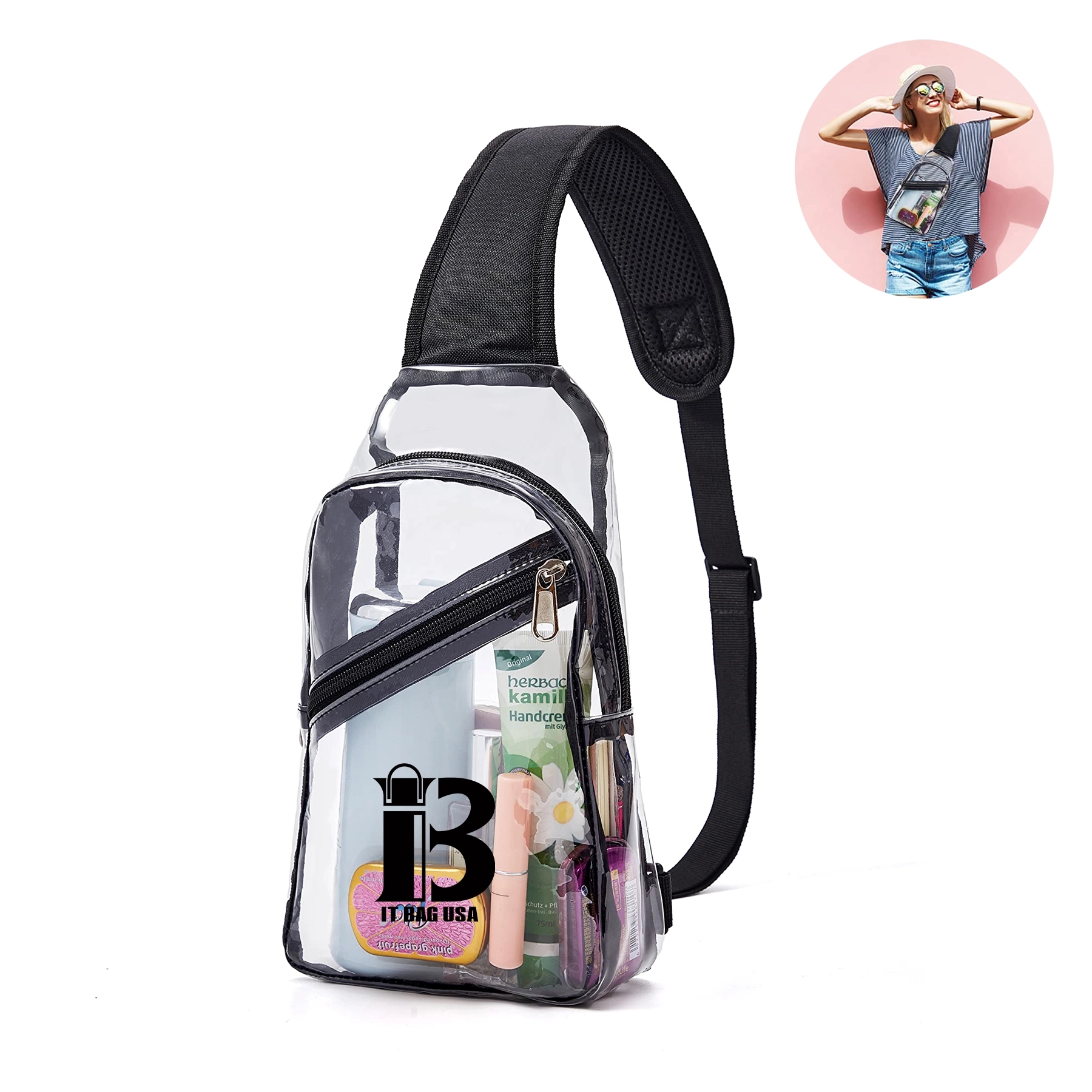 11"X 7" Clear Sling Bag Chest Backpack With Front Pocket 3