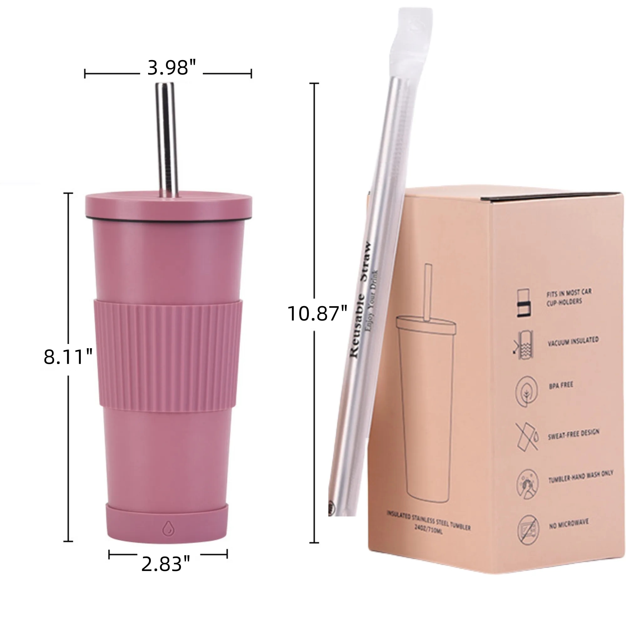 24oz Stainless Steel Straw Cup With Ceramic Inner Liner 17