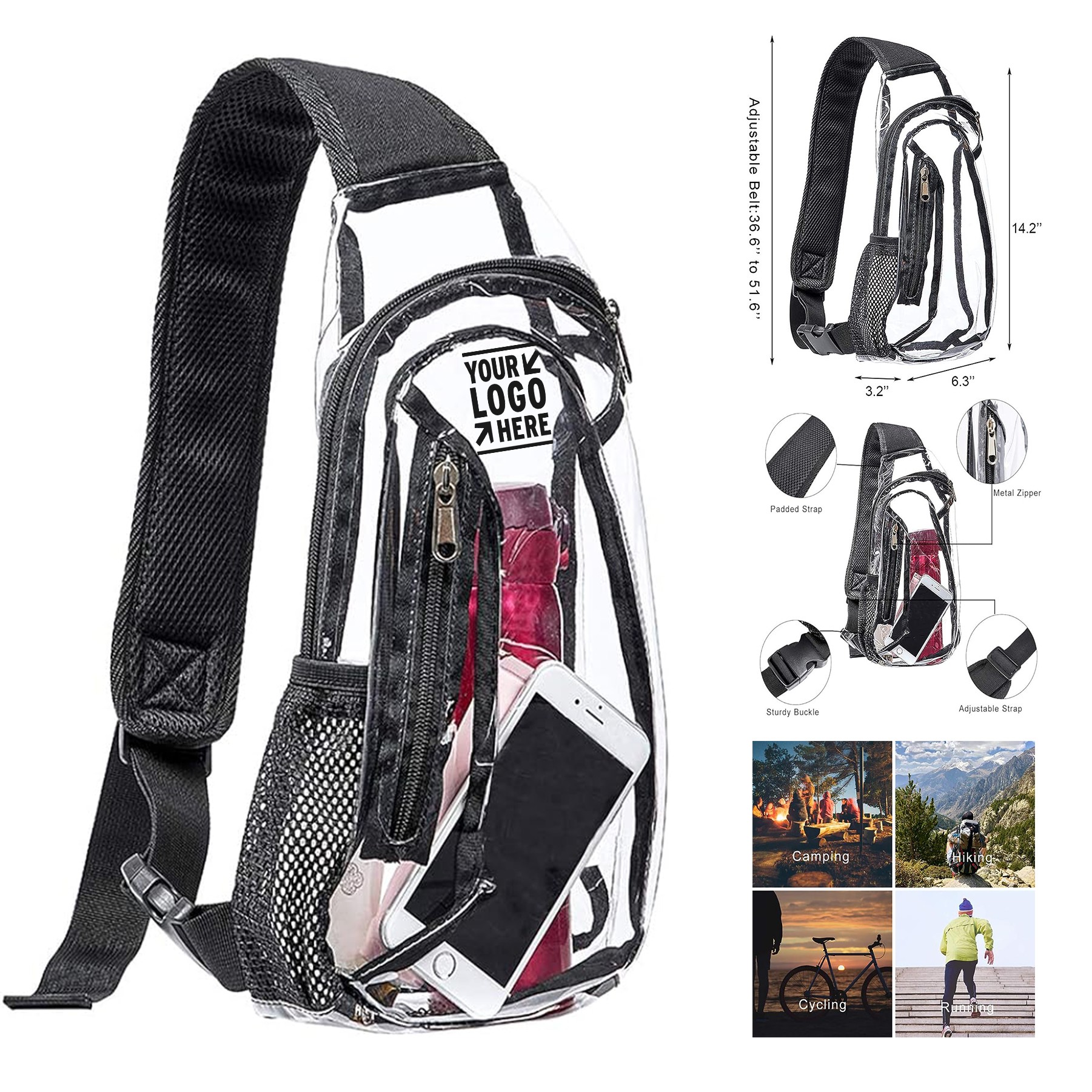Stadium Hiking Concert Approved Edraco Clear Sling Bag Transparent Chest Daypack 2